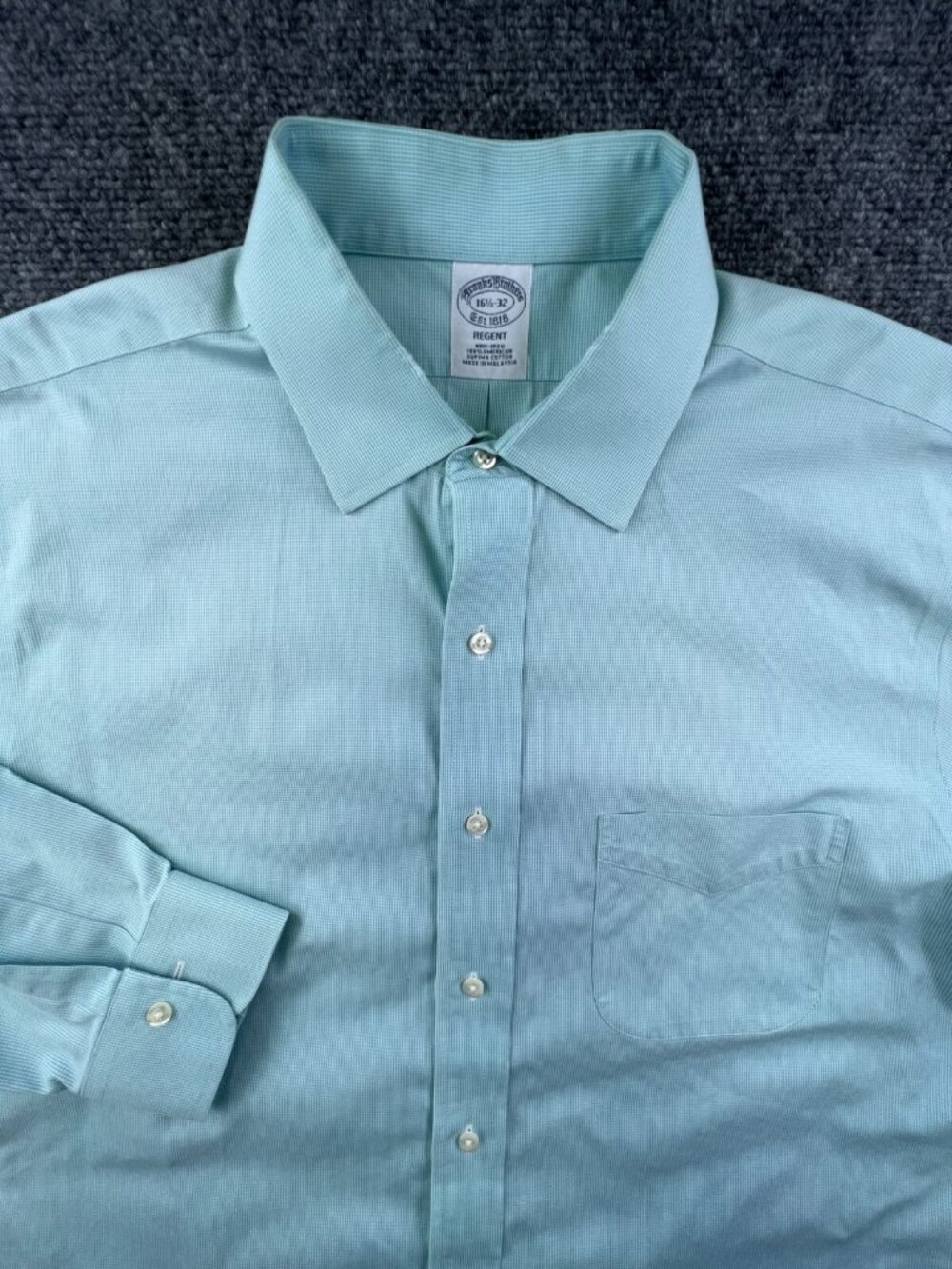 Brooks Brothers Button Up Shirt Menโs Long Sleeve Green Check Regent 16.5 32